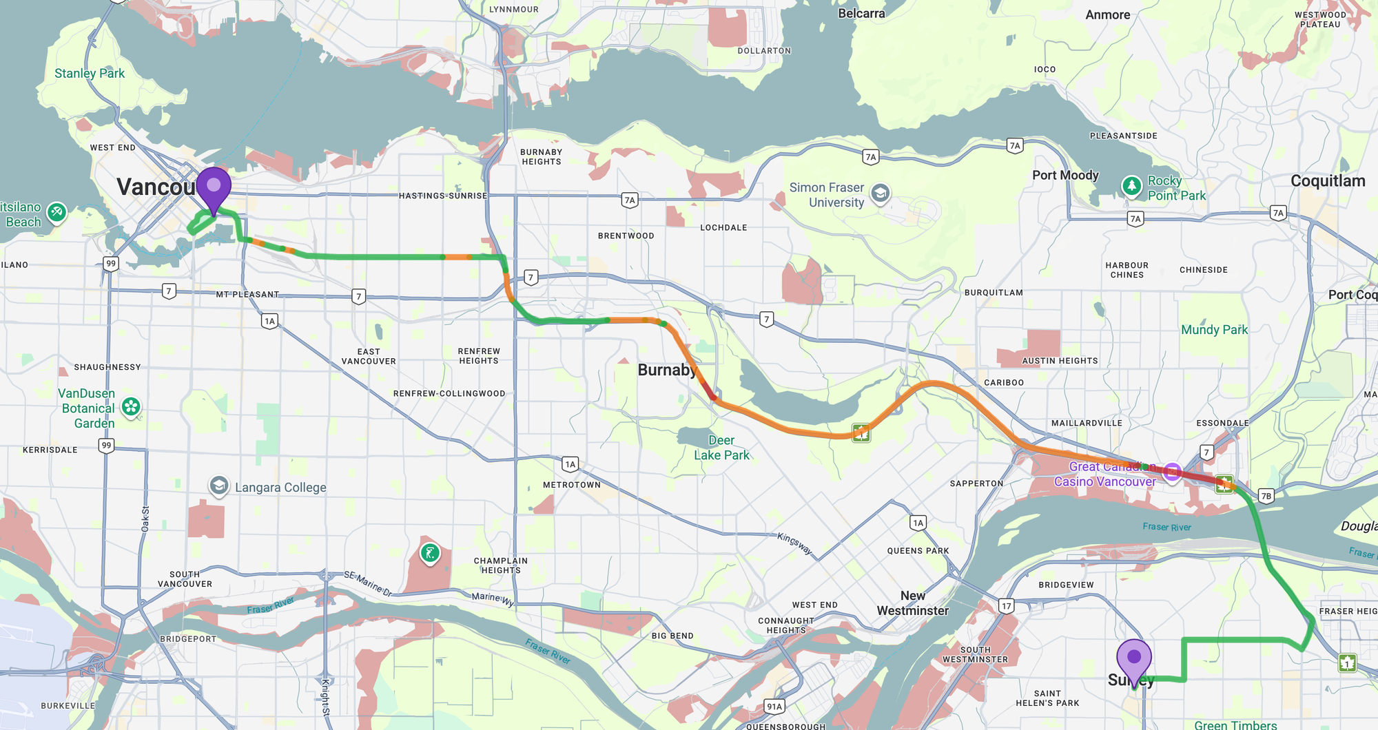 Real time traffic data added to a Google Maps polyline