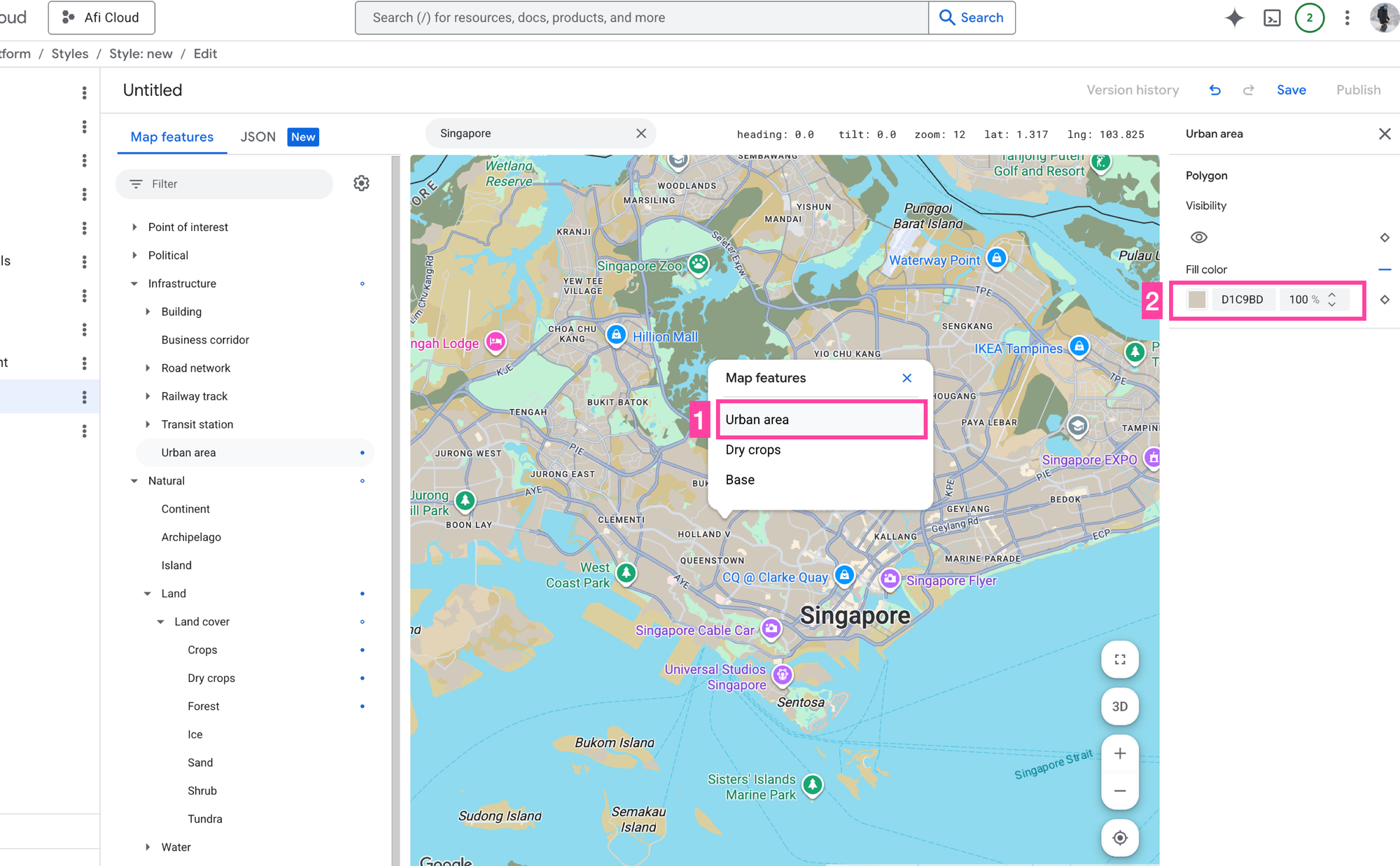 Styling map features in the Google Cloud Console