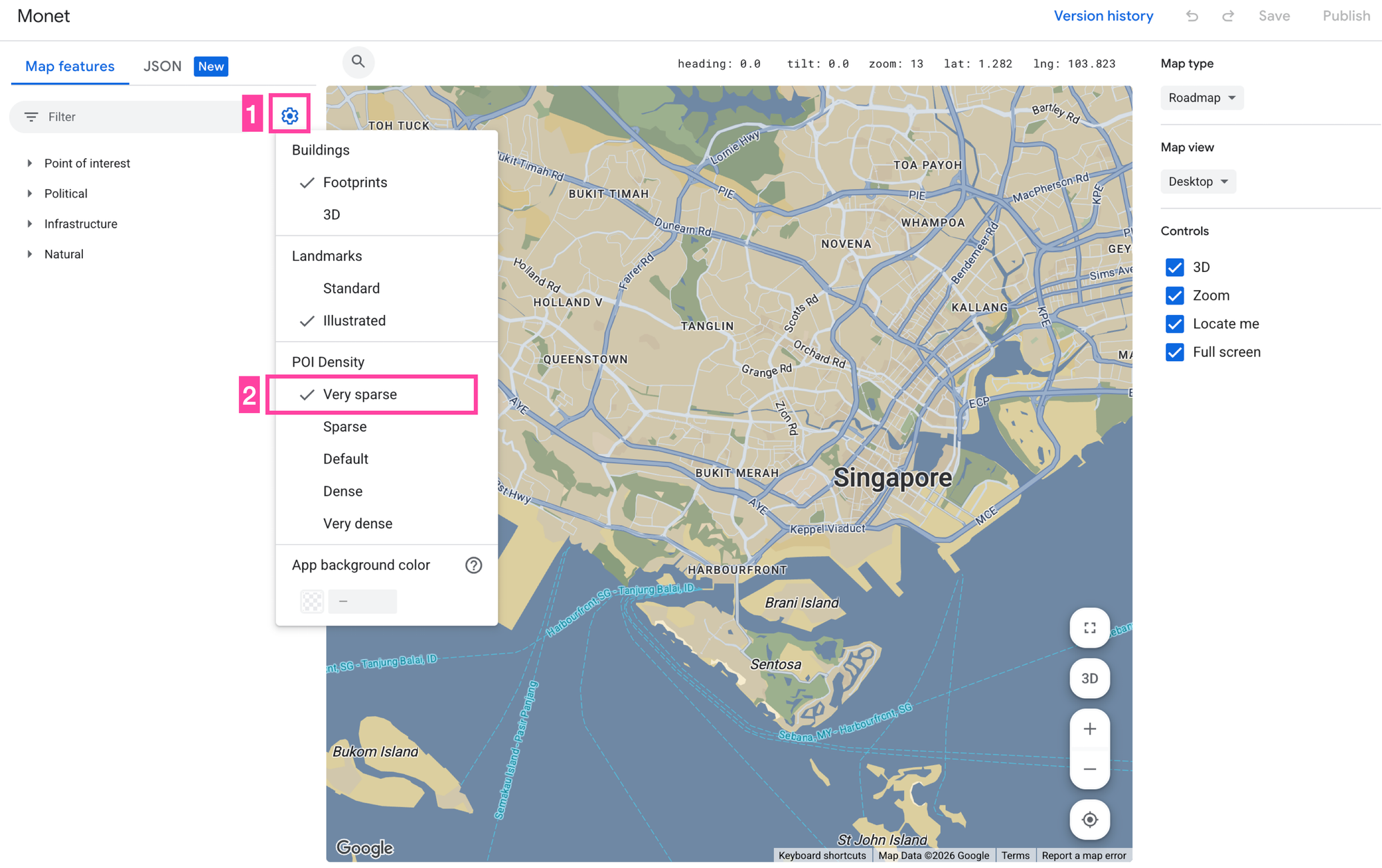 Adjusting POI density in the cloud console