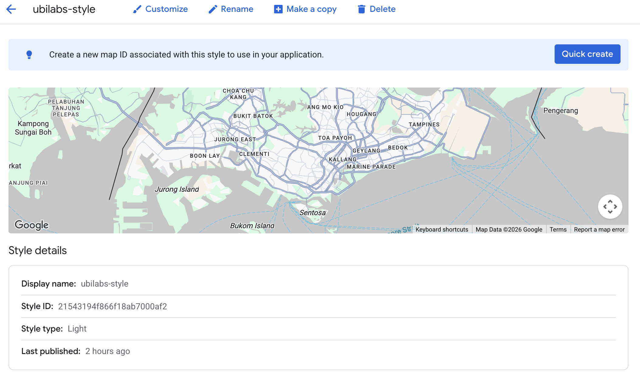 Associating a Map ID with a map style on the Google Cloud Console