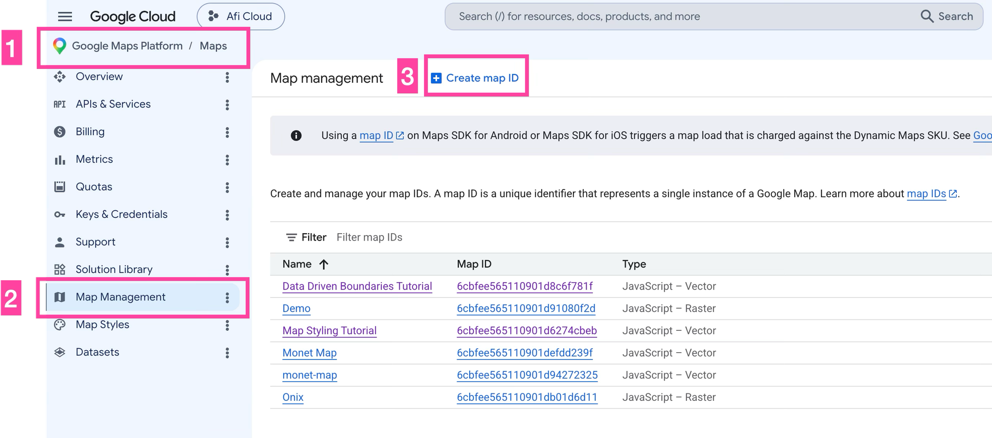 Creating a new Map ID on the Google Cloud Console