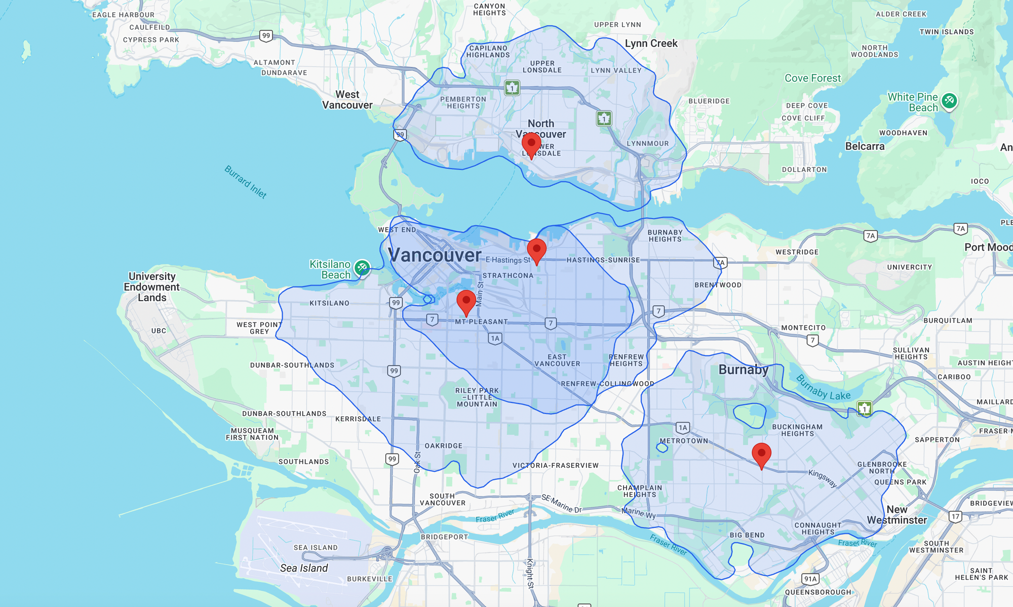 Using the Google Maps Isochrones API for setting up delivery zones and service areas