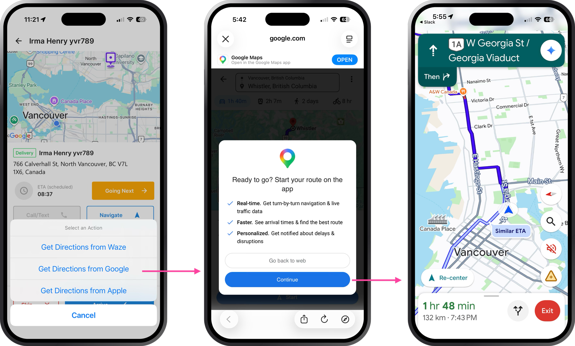 Typical flow when using Maps URLs / deep linking in Google Maps