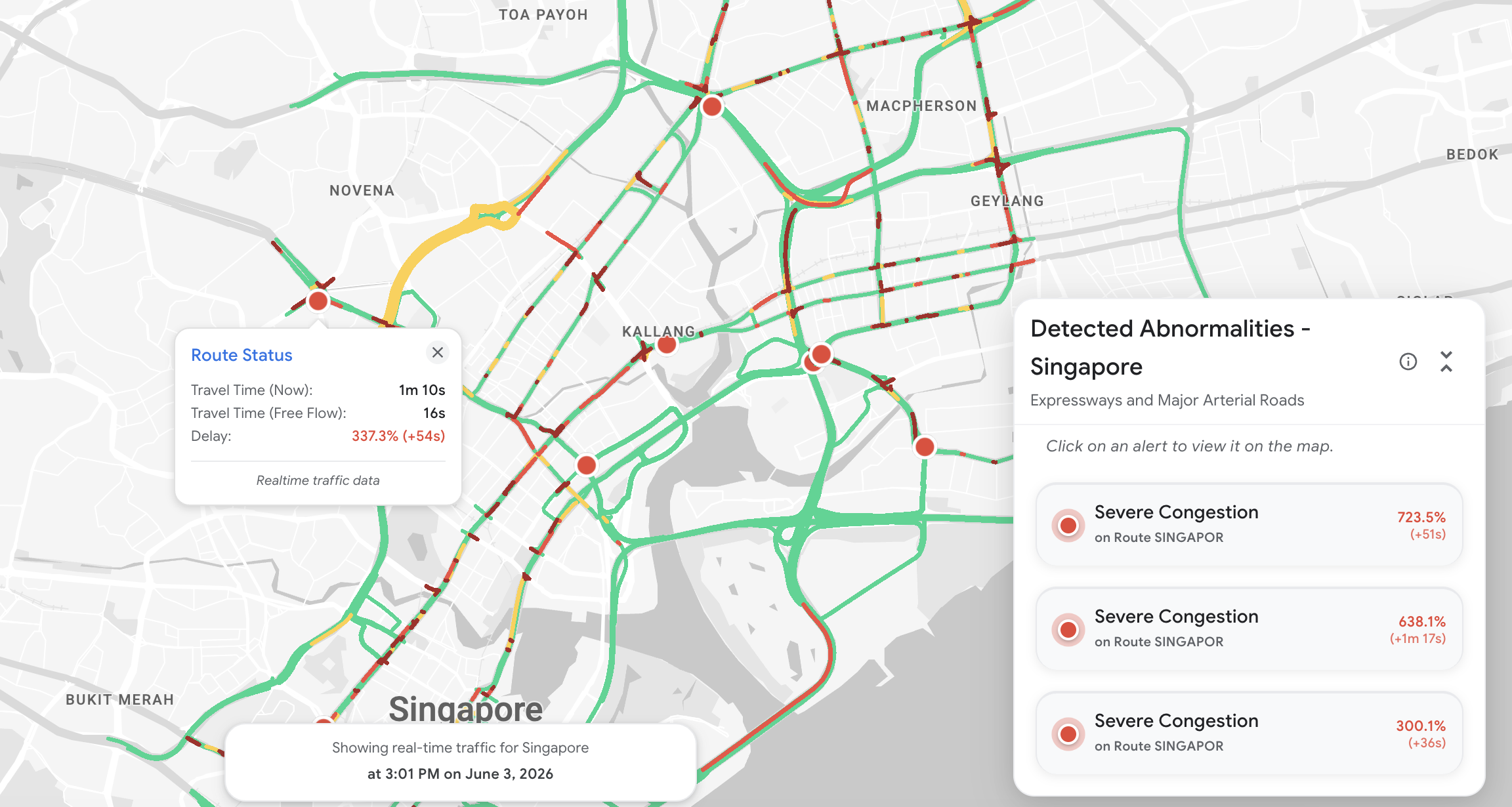 Real time monitoring using Google Road Management Insights