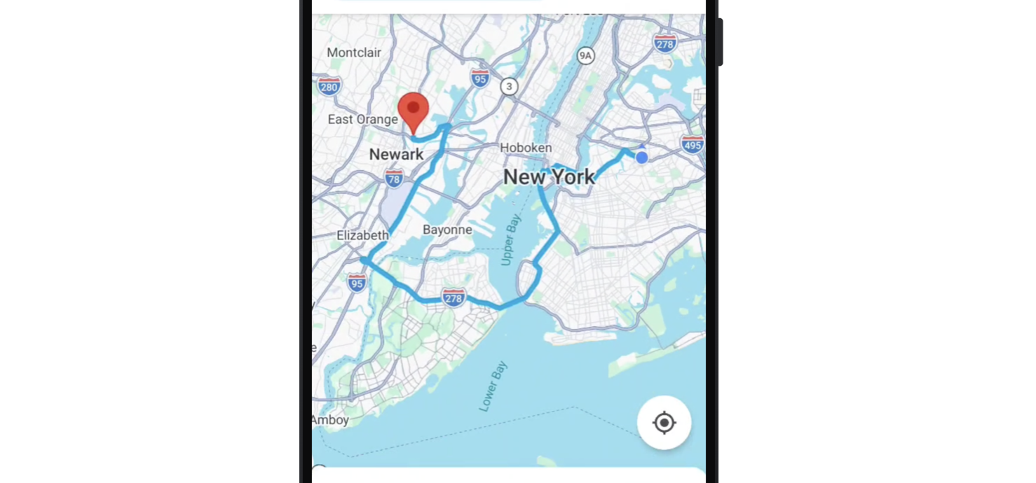 Truck routing polyline drawn on the base map