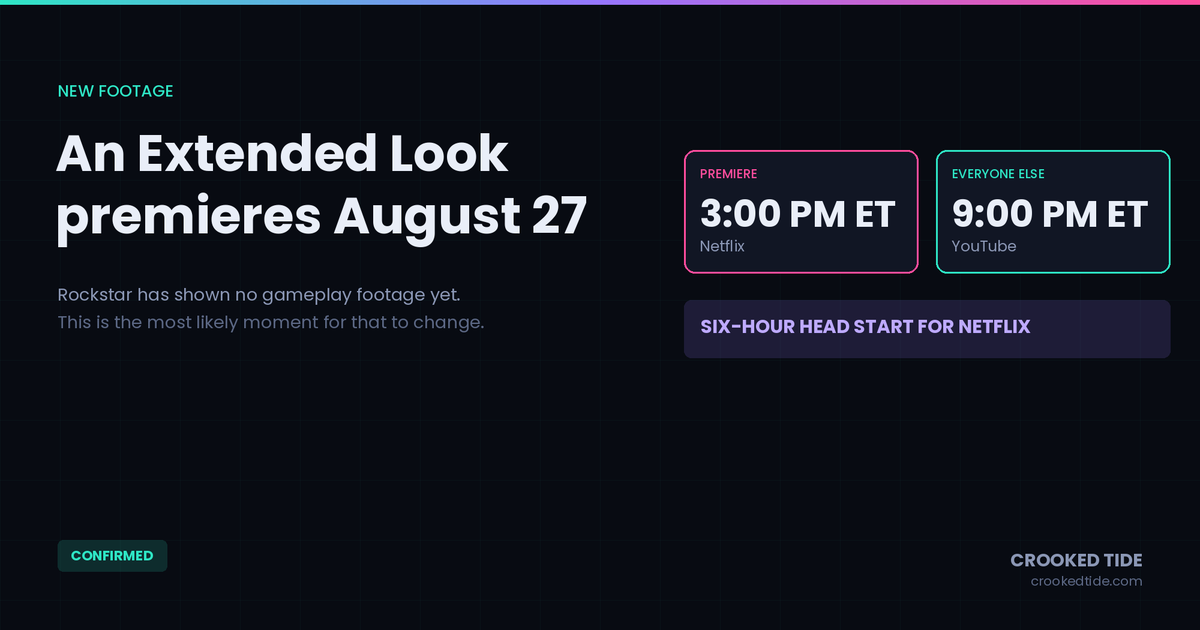 GTA 6's Extended Look Premieres on Netflix August 27 — Six Hours Before Everyone Else