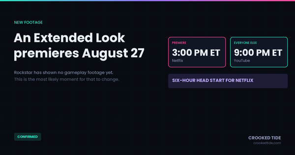 GTA 6's Extended Look Premieres on Netflix August 27 — Six Hours Before Everyone Else