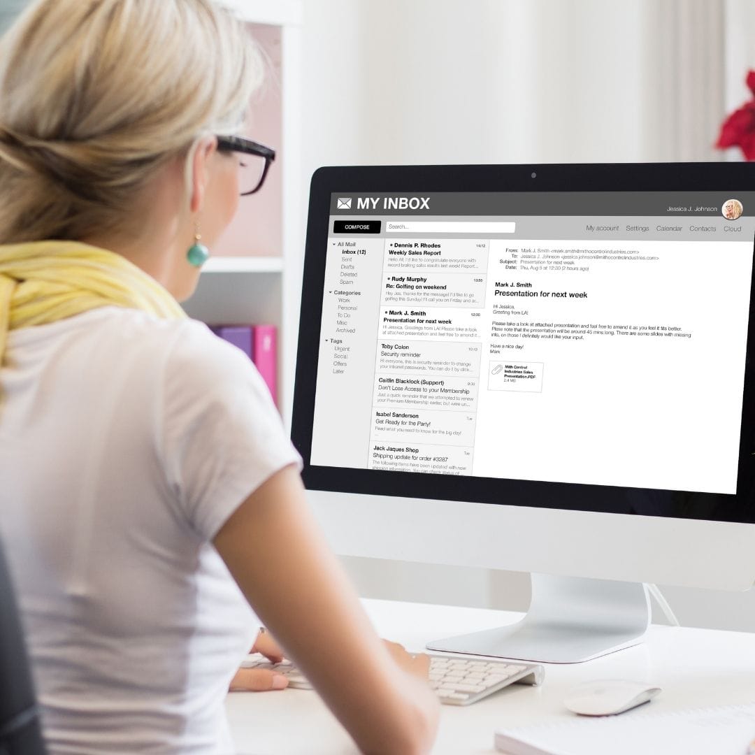 A woman looking through her emails.