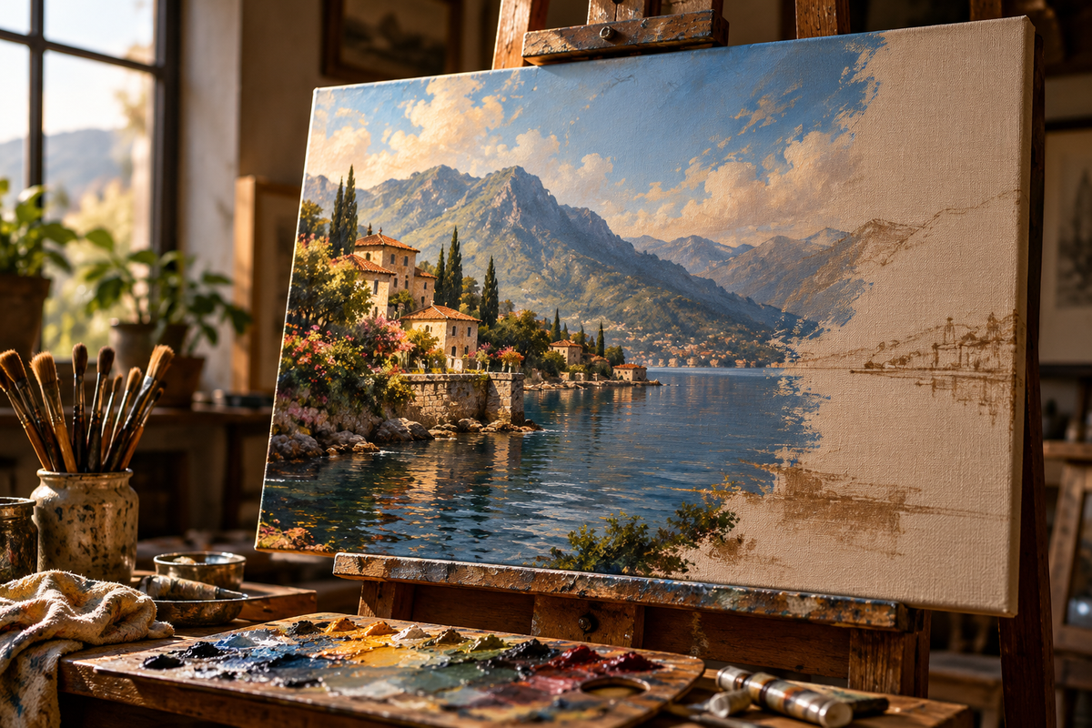 Partially completed landscape painting on an easel in an artist's studio, symbolizing how an impressive interview can still leave important questions unanswered.