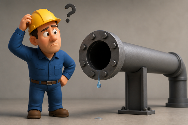 Cartoon worker looking confused at a pipe with a single drop of water, representing a stalled job search pipeline