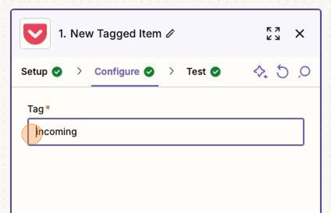 Screenshot of the Tag configuration in Zapier