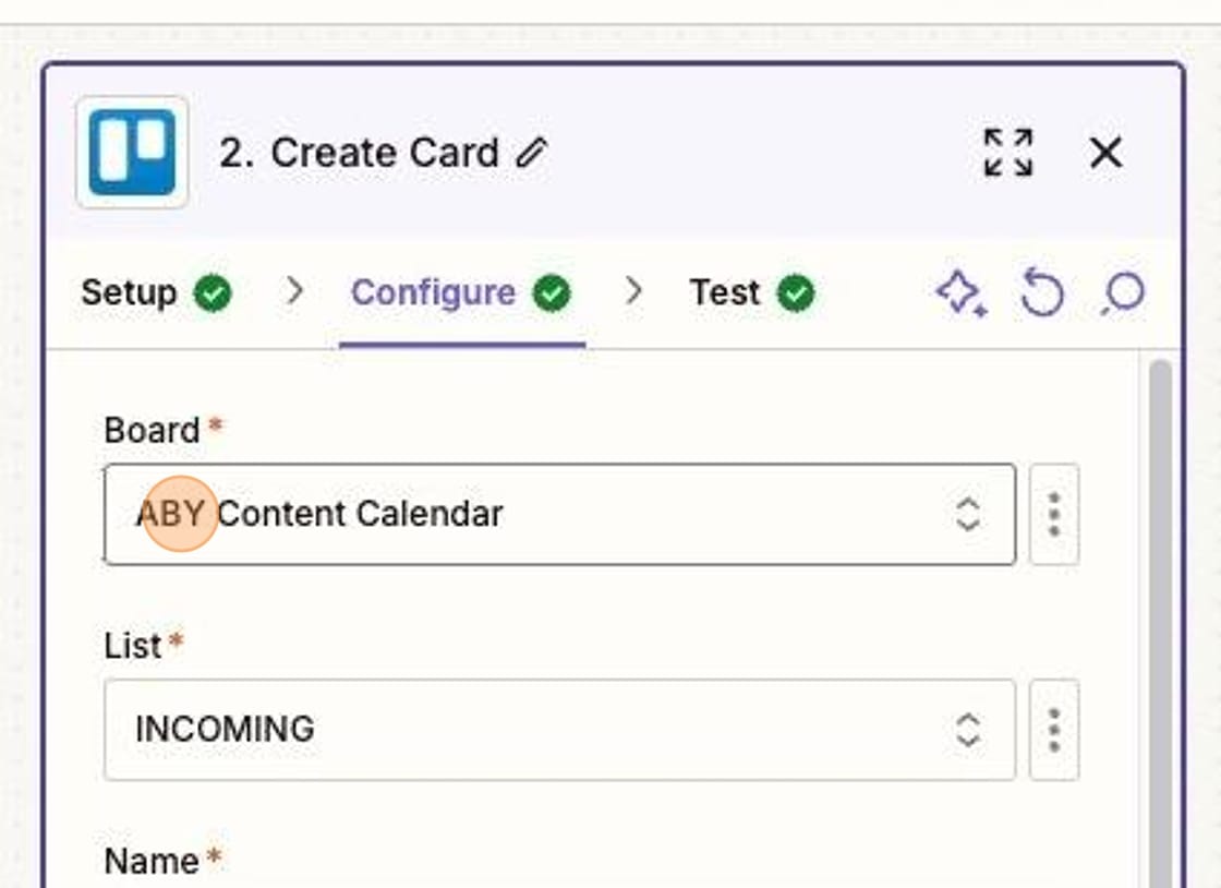 Create Card screenshot in Zapier