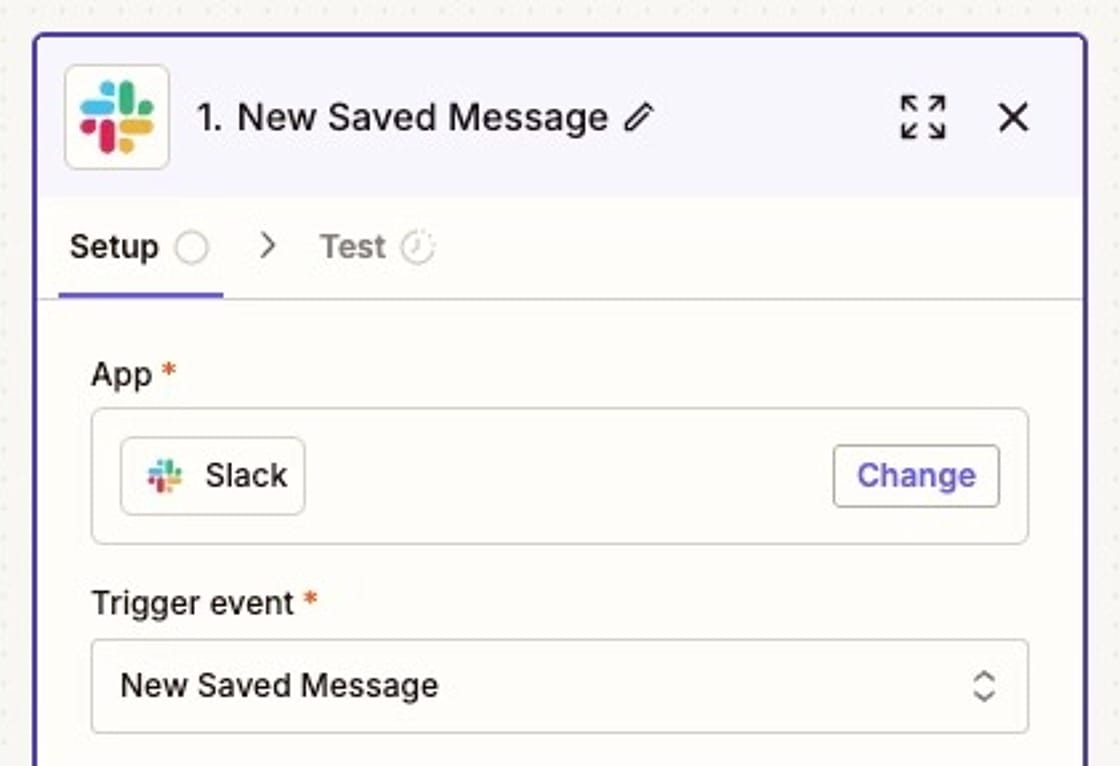 Screenshot showing a Zap based on a saved message in Slack