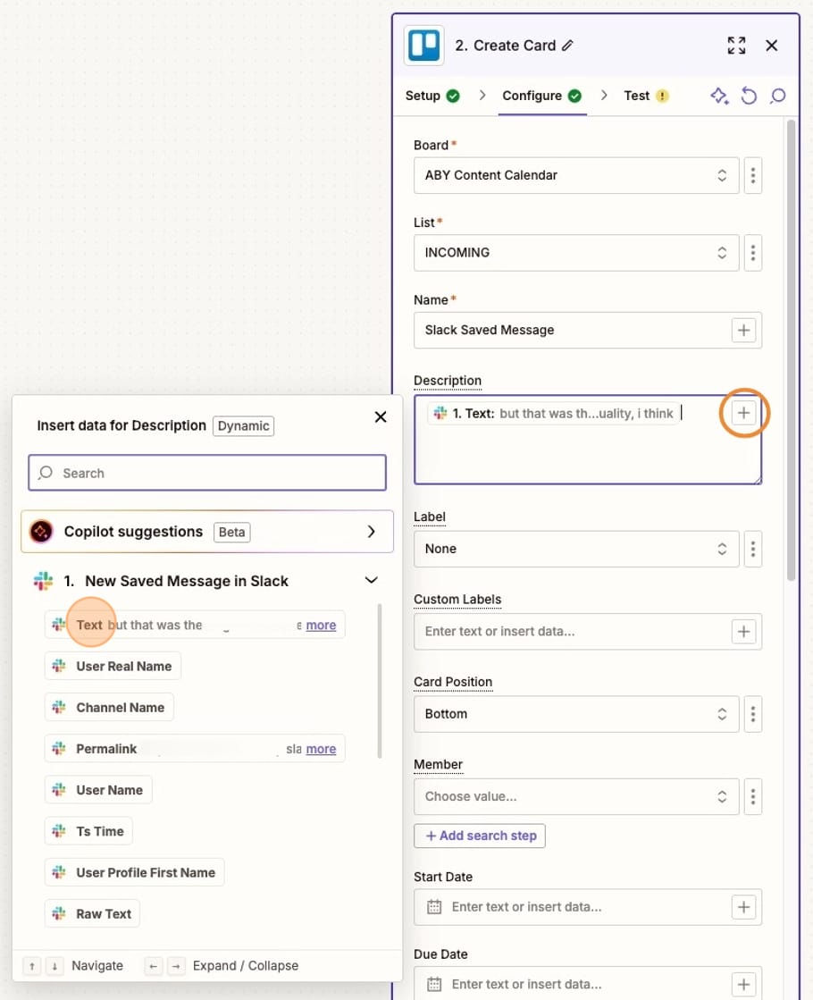 Screenshot of Trello setup in Zapier