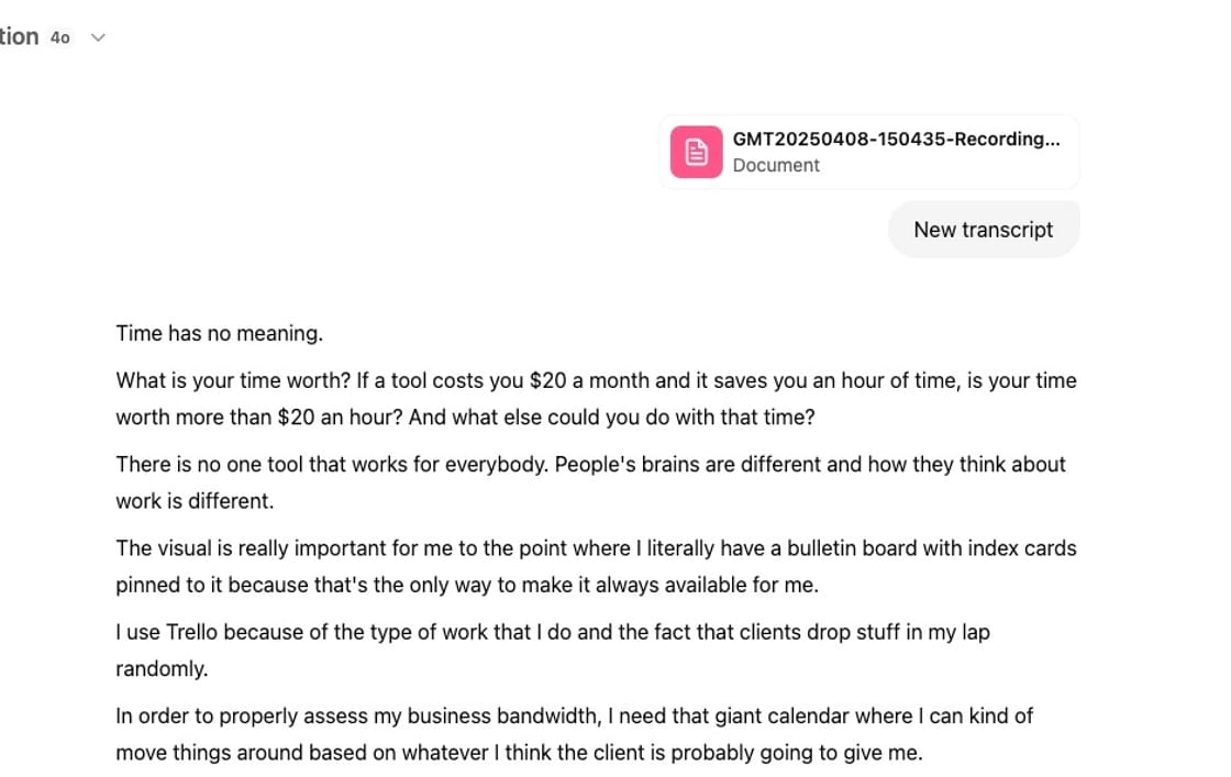 Screenshot of the ChatGPT output