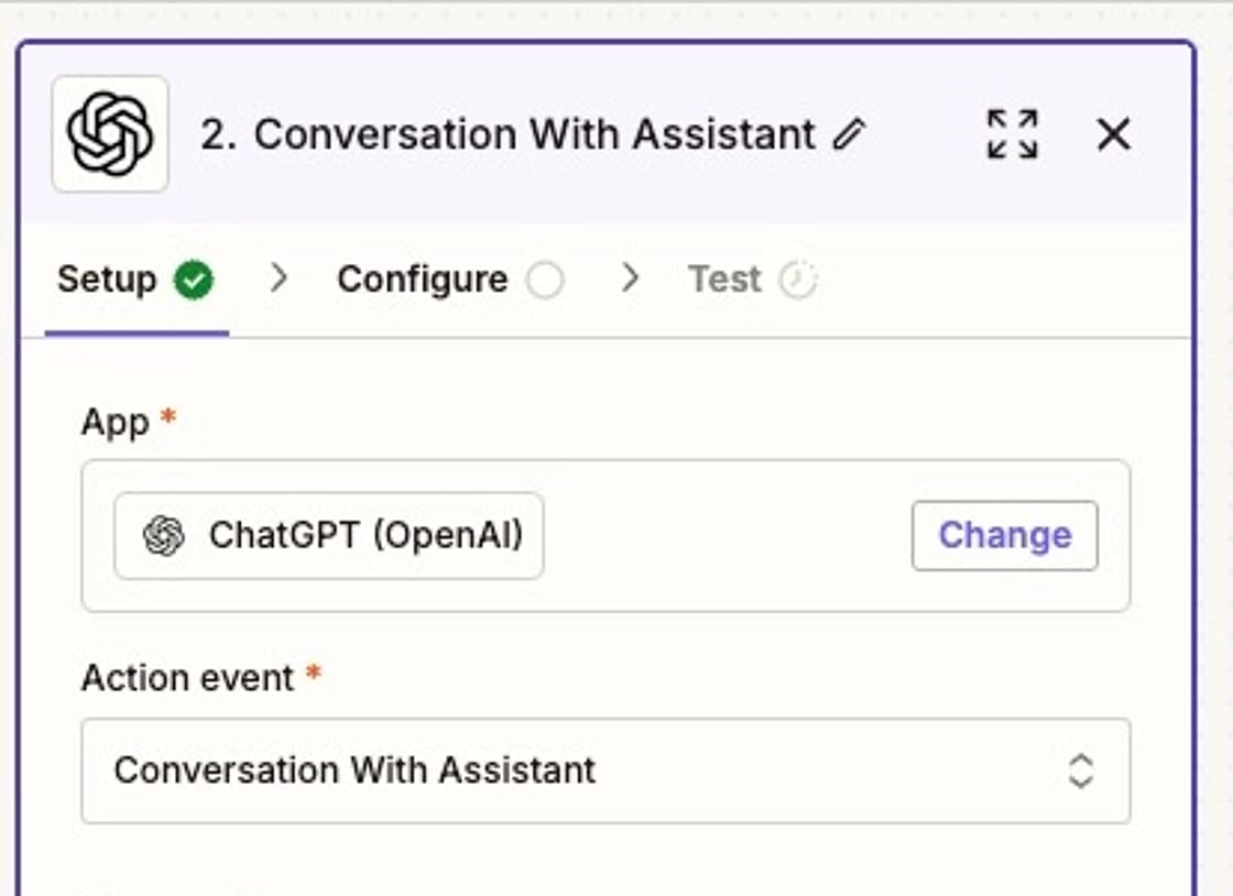 Screenshot of setting up OpenAI in Zapier