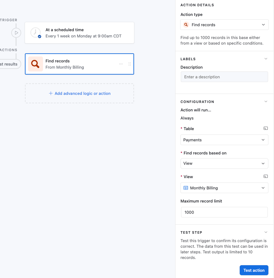 A Find step in the Airtable automation