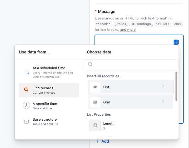 Selecting a grid from the Find Records step