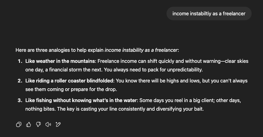 Screenshot of analogies from ChatGPT