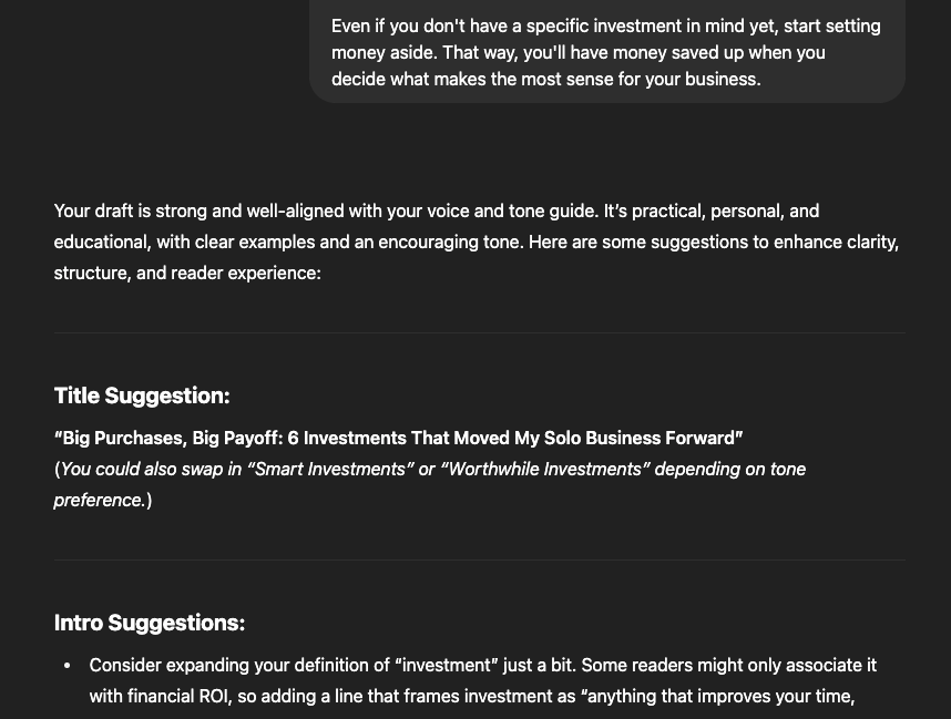 Suggestions from ChatGPT for Blog Post editing