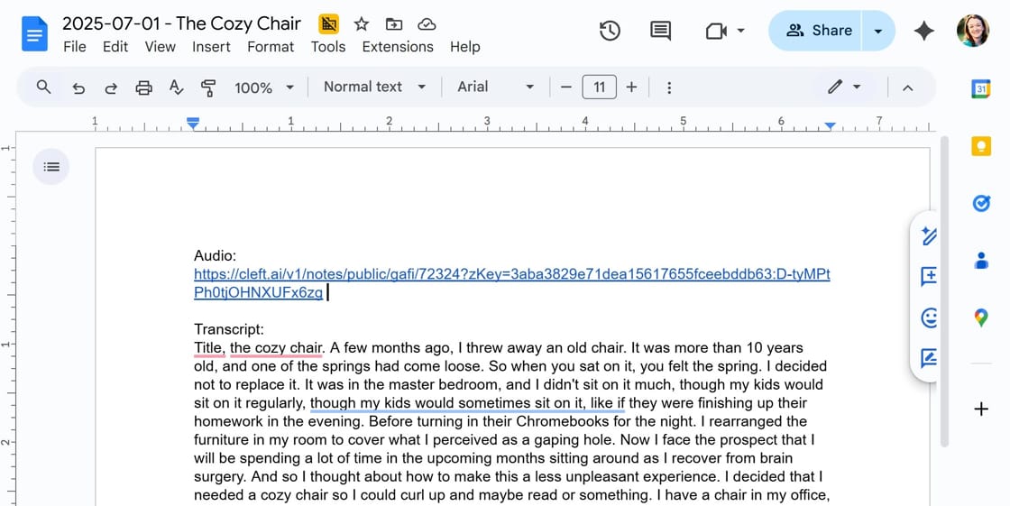 Screenshot of a google doc