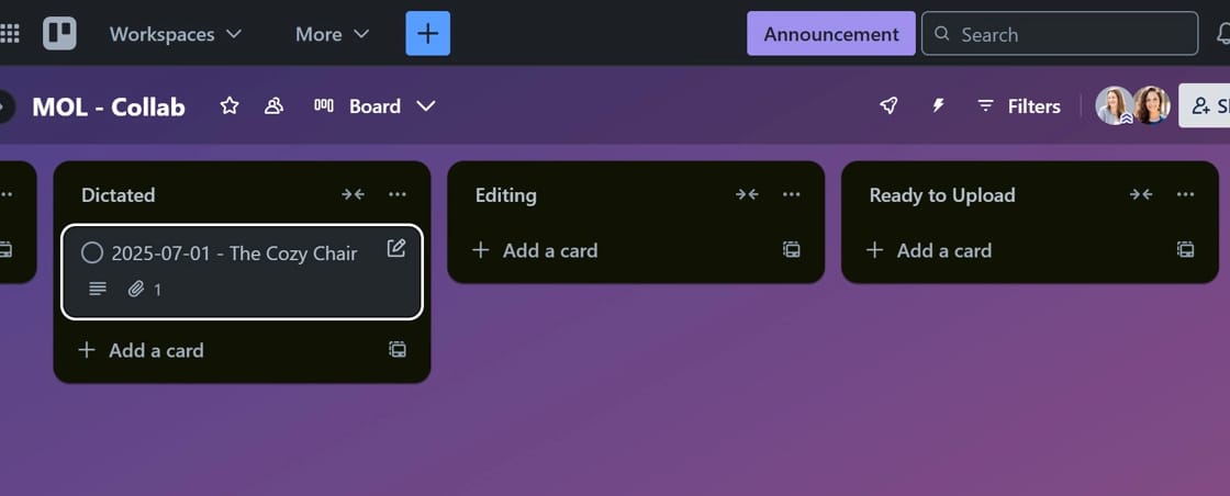 Screenshot of a new card added to Trello