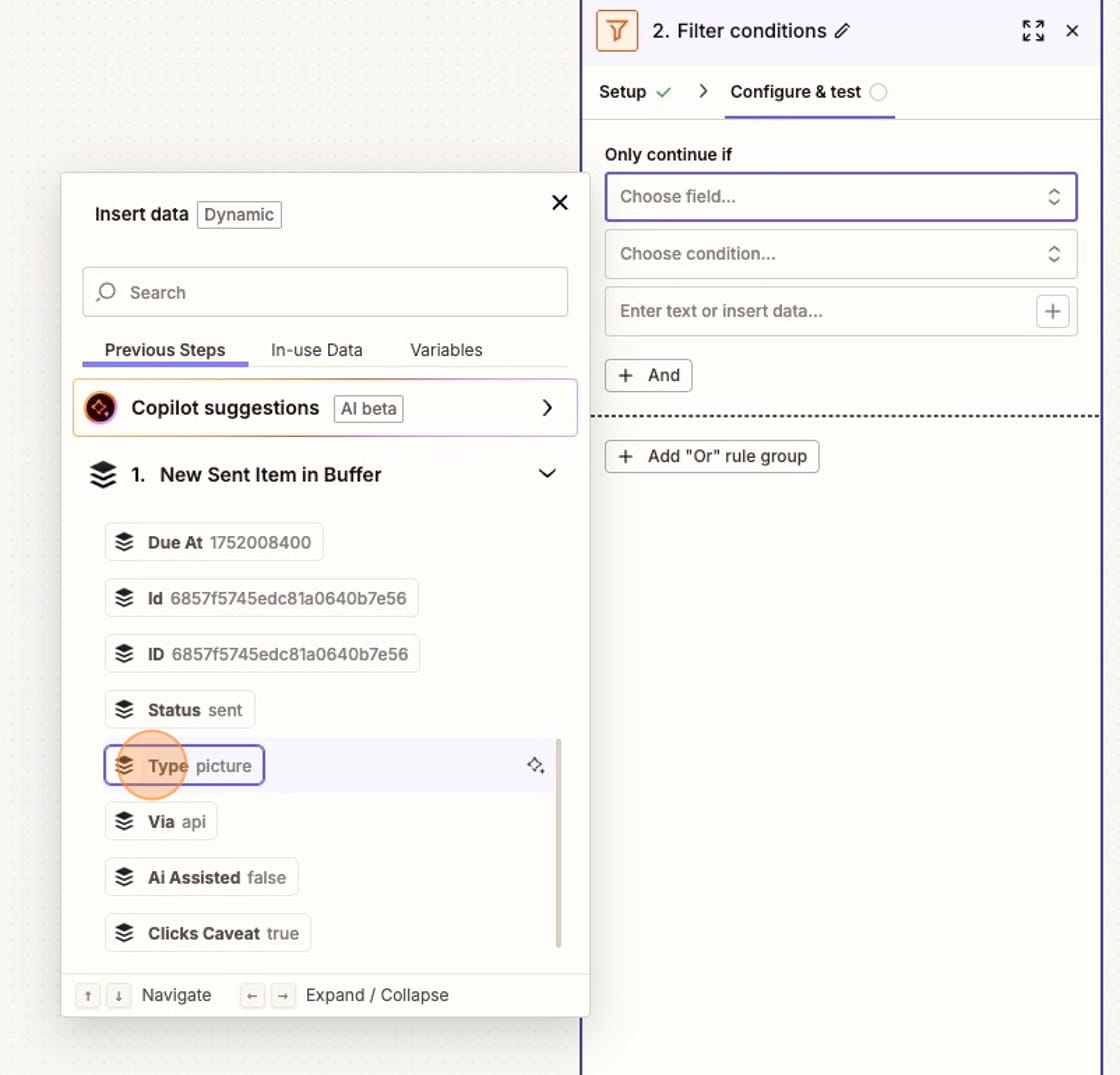 Screenshot of adding a filter step in Zapier