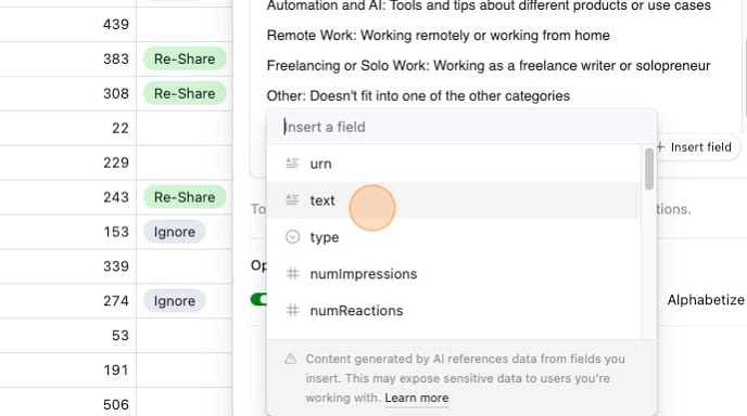 Selecting my data from the table