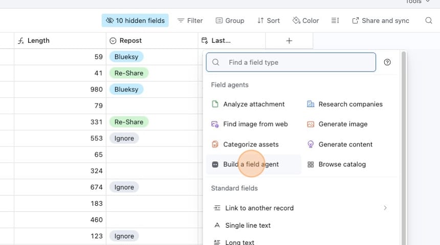Select "Build a field agent"