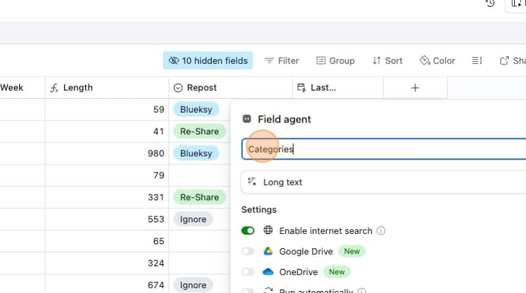 Naming the new field
