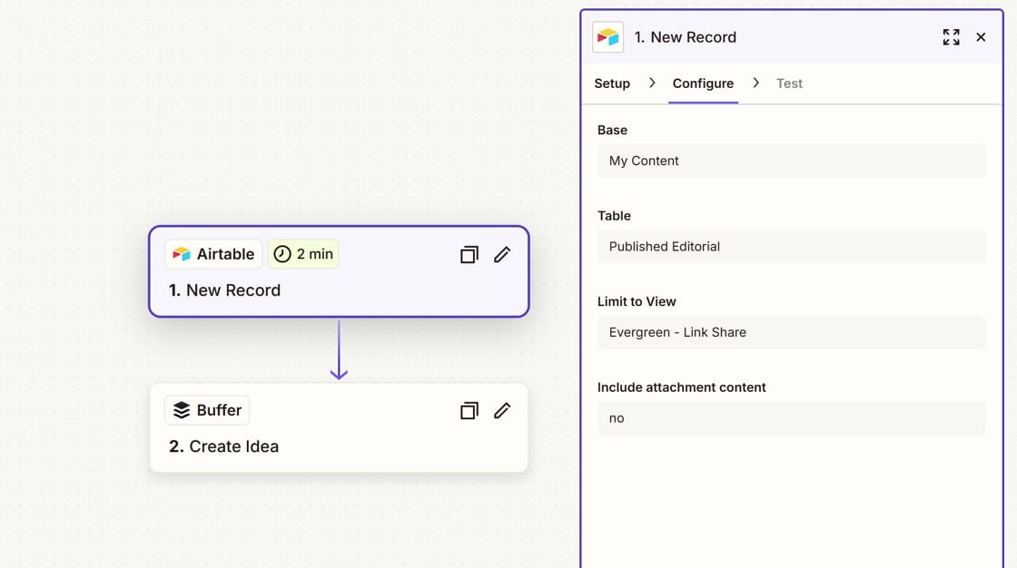 New Record setup for Airtable in Zapier