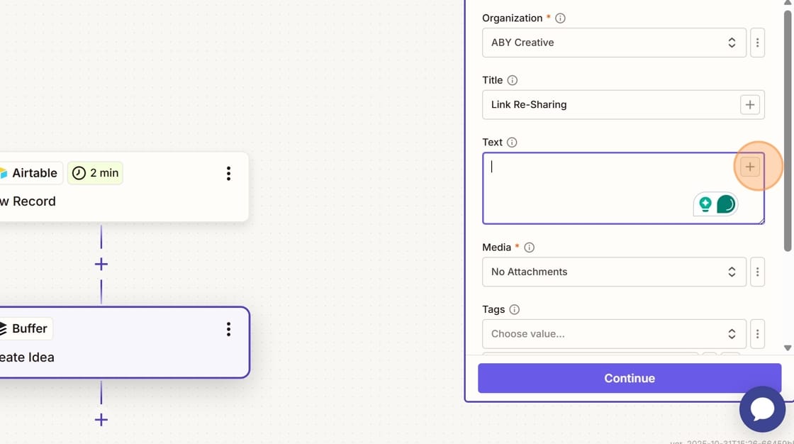 Add text to the Idea for Buffer in Zapier