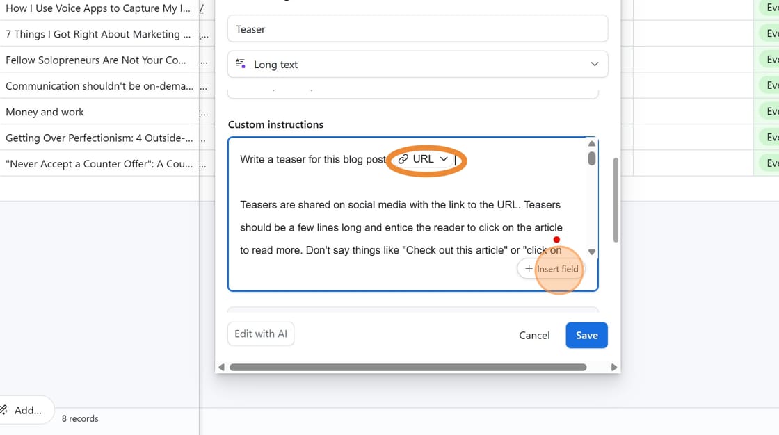 Screenshot of field agent setup in Airtable
