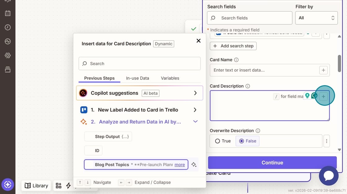 Screenshot of adding AI by Zapier to the next step