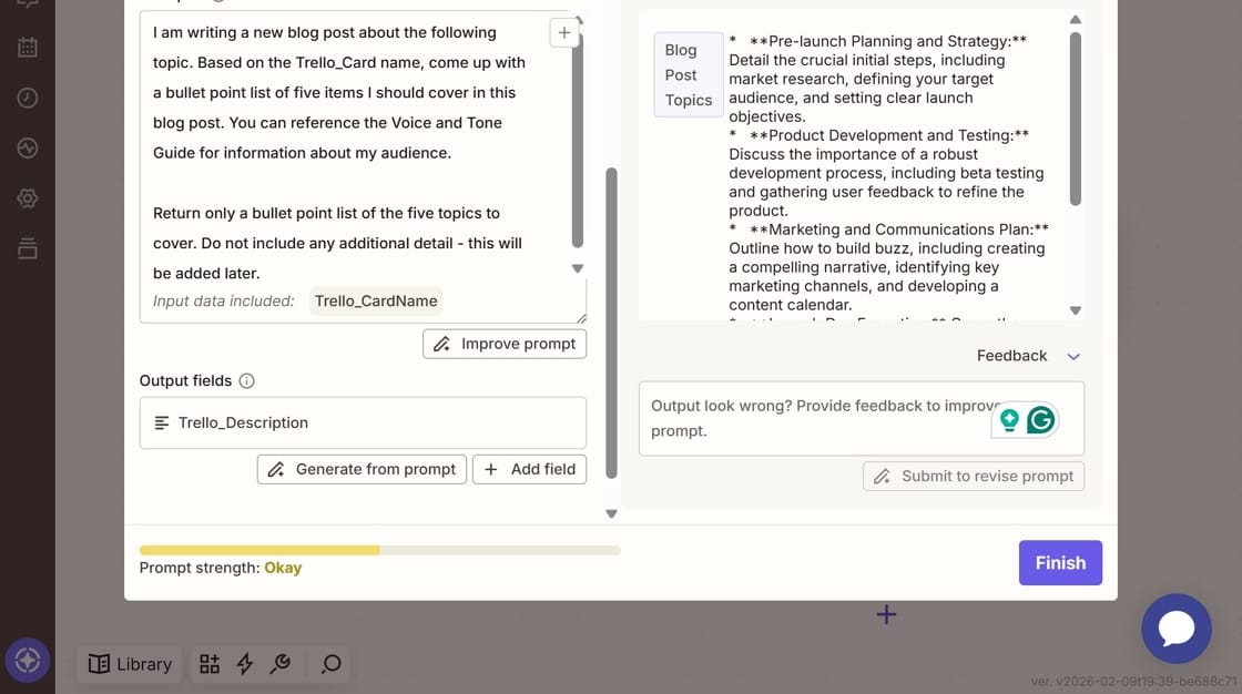 Screenshot of the added output field