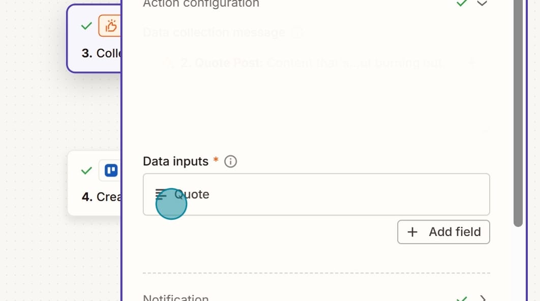 Screenshot of the configured Data input field