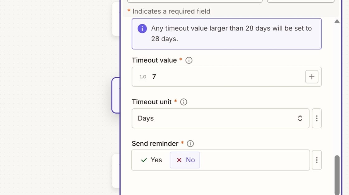 Screenshot of selecting a timeout value