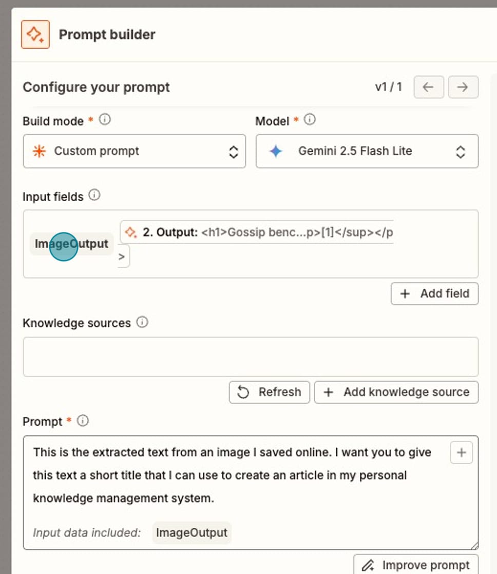 Screenshot of AI by Zapier prompt