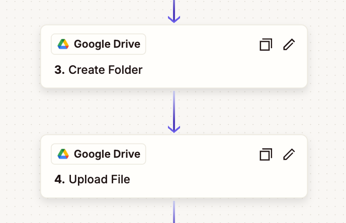 Screenshot of creating folders and uploading files in Google Drive