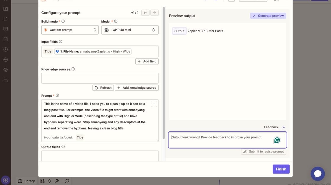 screenshot of AI by Zapier setup