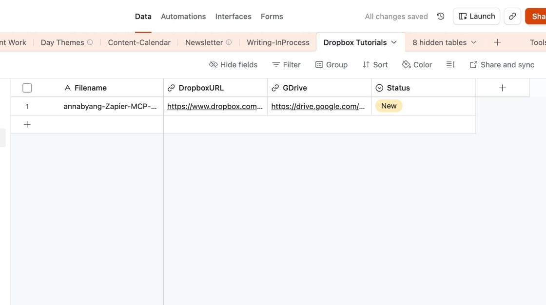 Screenshot of an Airtable setup