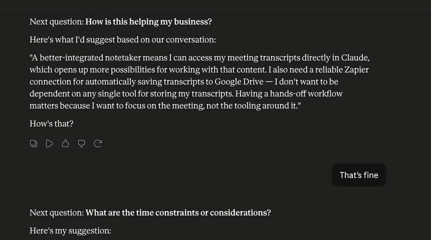 Screenshot of a conversation with Claude