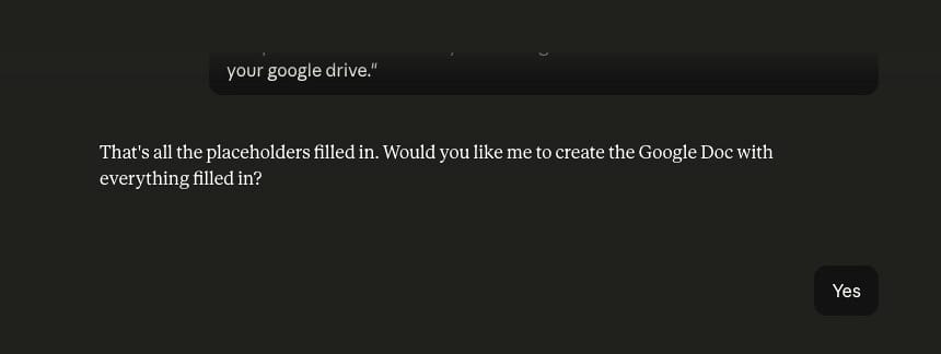 Screenshot of completing the placeholder fields