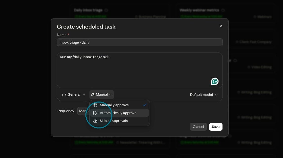 Screenshot of approval options