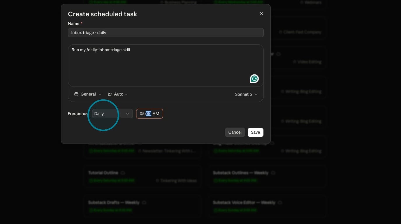 Screenshot of scheduled task frequency