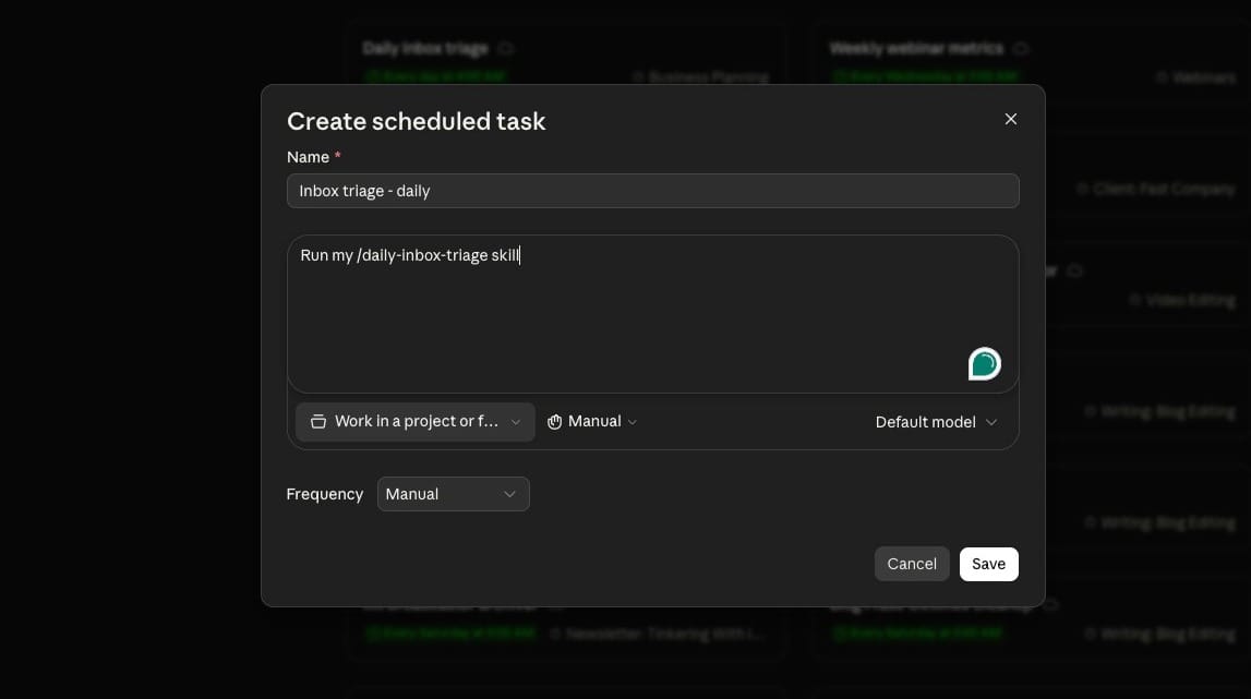 Screenshot of creating a scheduled task