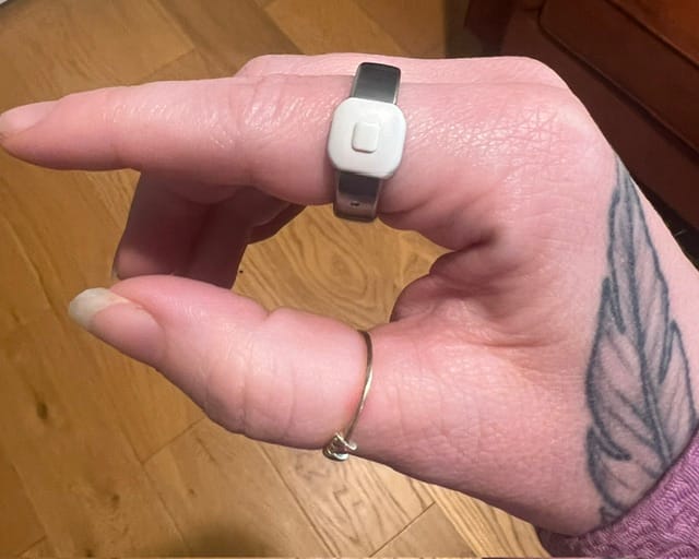 photo of my hand wearing the Pebble Index 01 ring