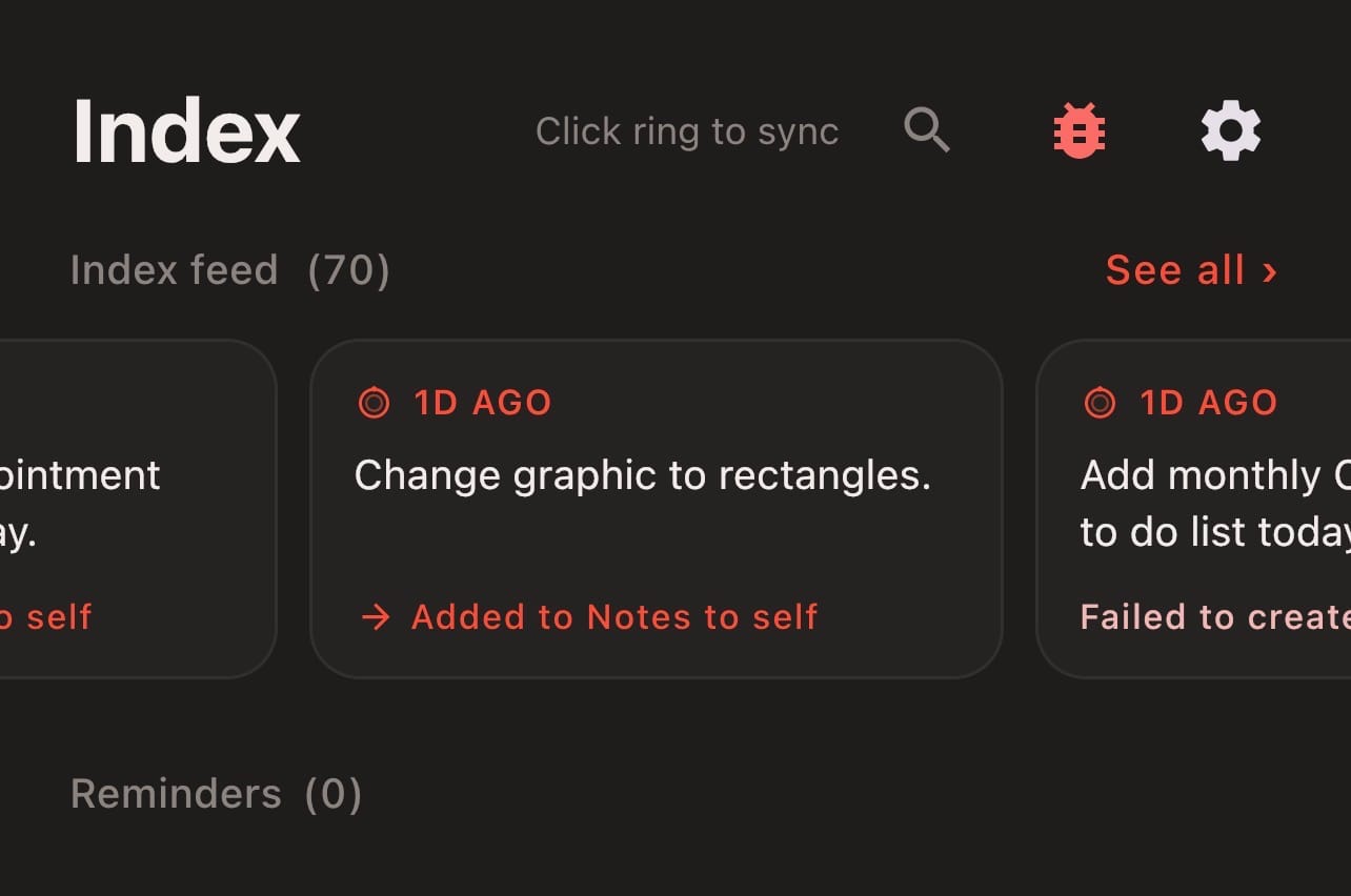Screenshot of the Pebble Index 01 voice capture in the app