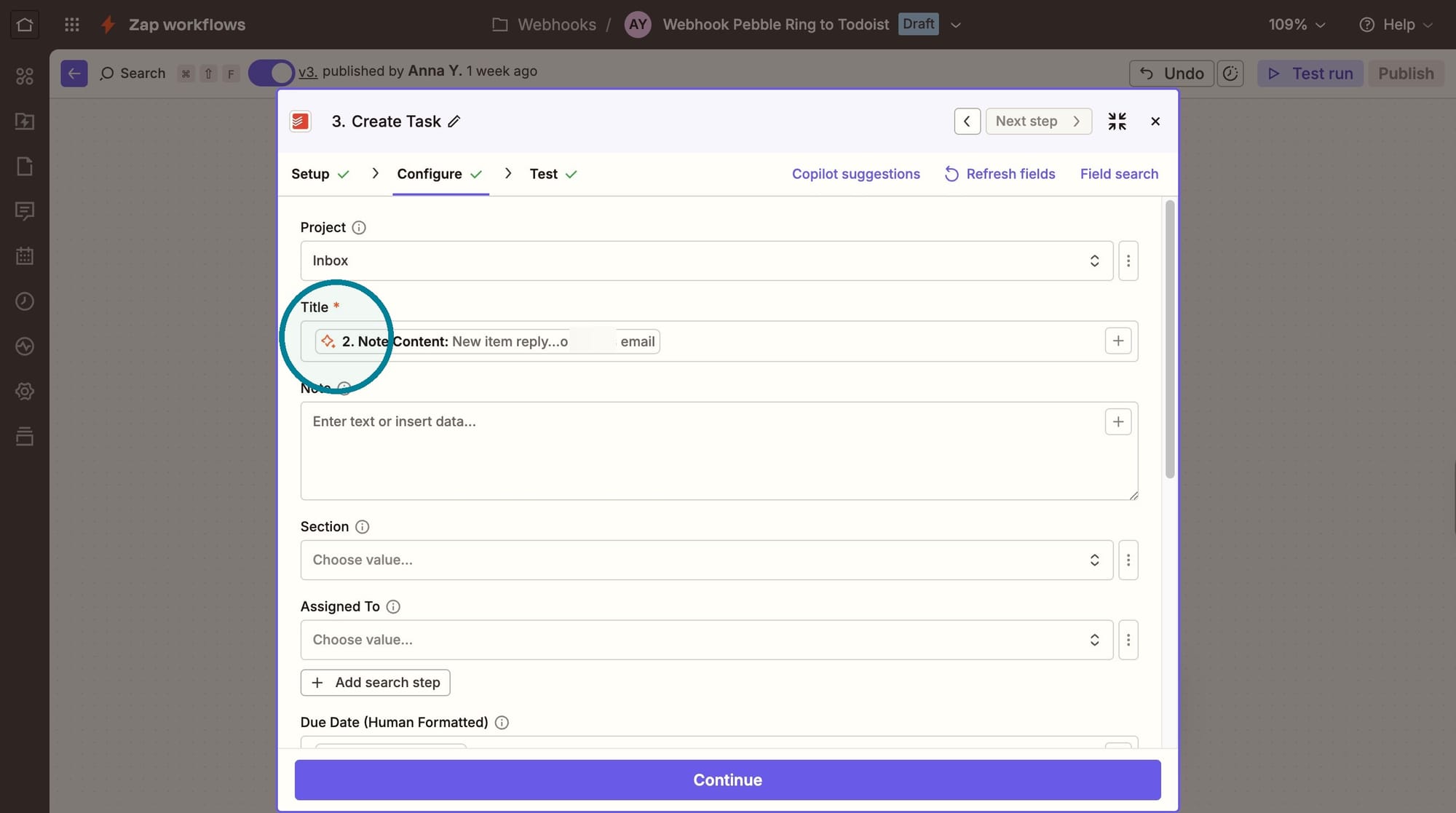 Screenshot of creating a task in Todoist
