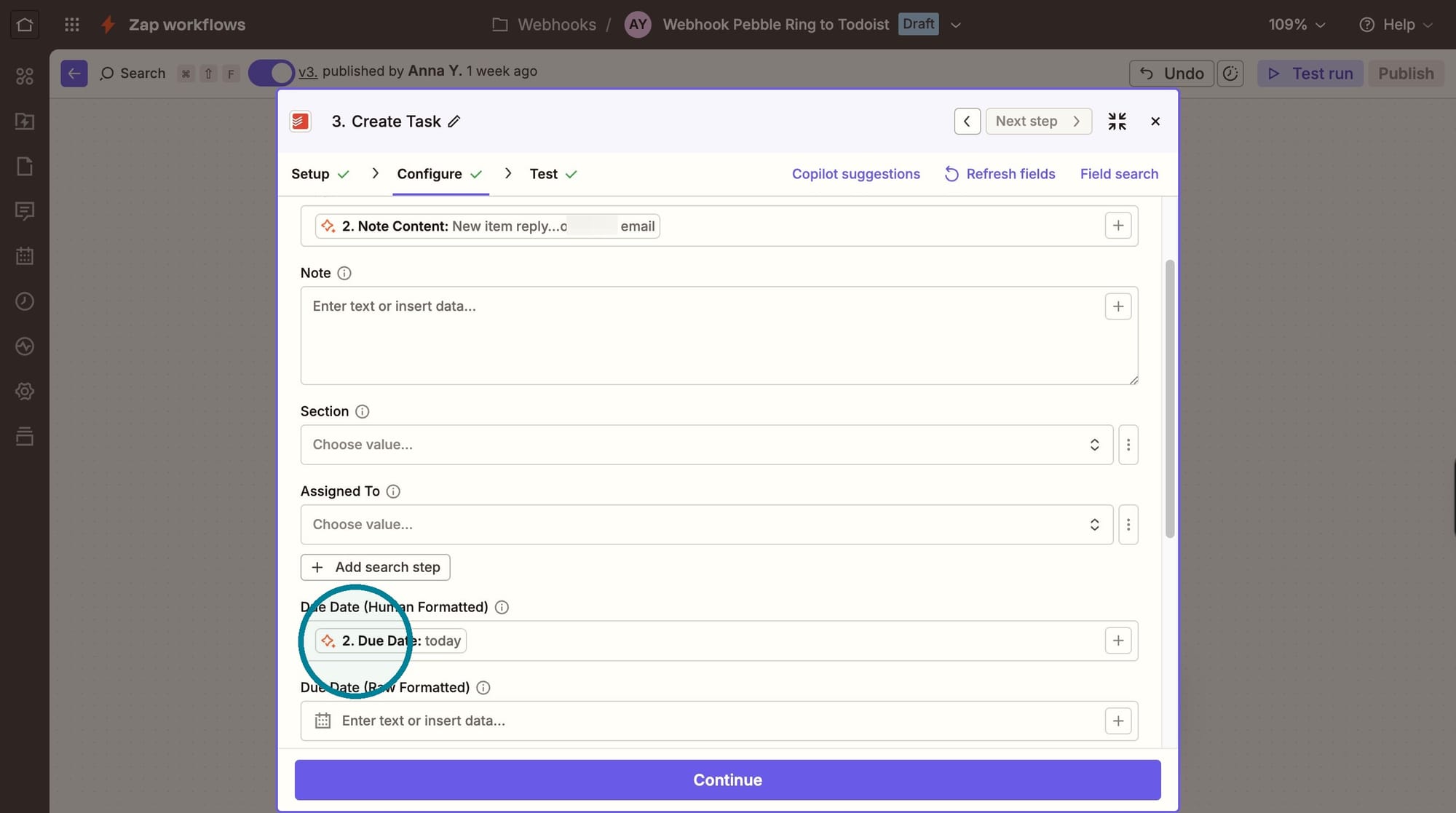Screenshot of adding a Due Date in Todoist